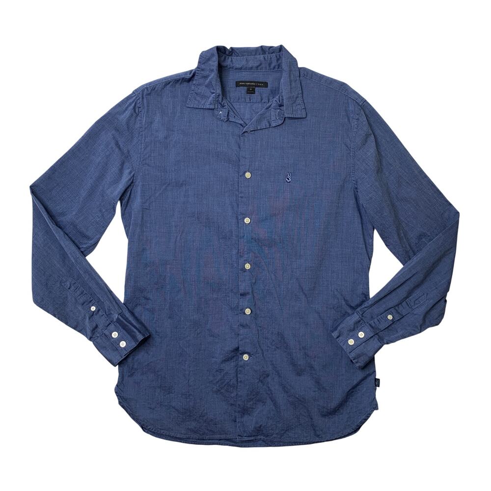 John Varvatos Shirt Mens M Medium Blue Cotton Button Up Long Sleeve Lightweight